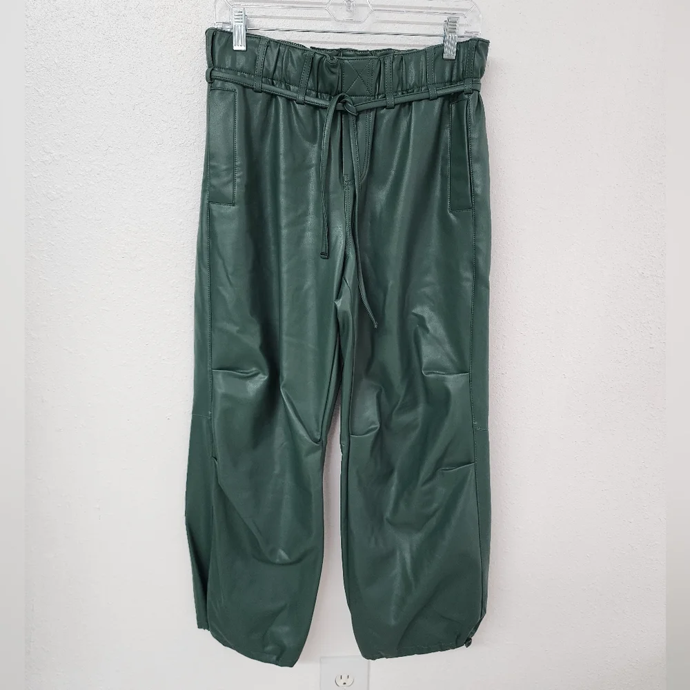 Pilcro Anthropologie Faux Leather Soft Parachute Pants Dark Green Joggers XS - Picture 4 of 8